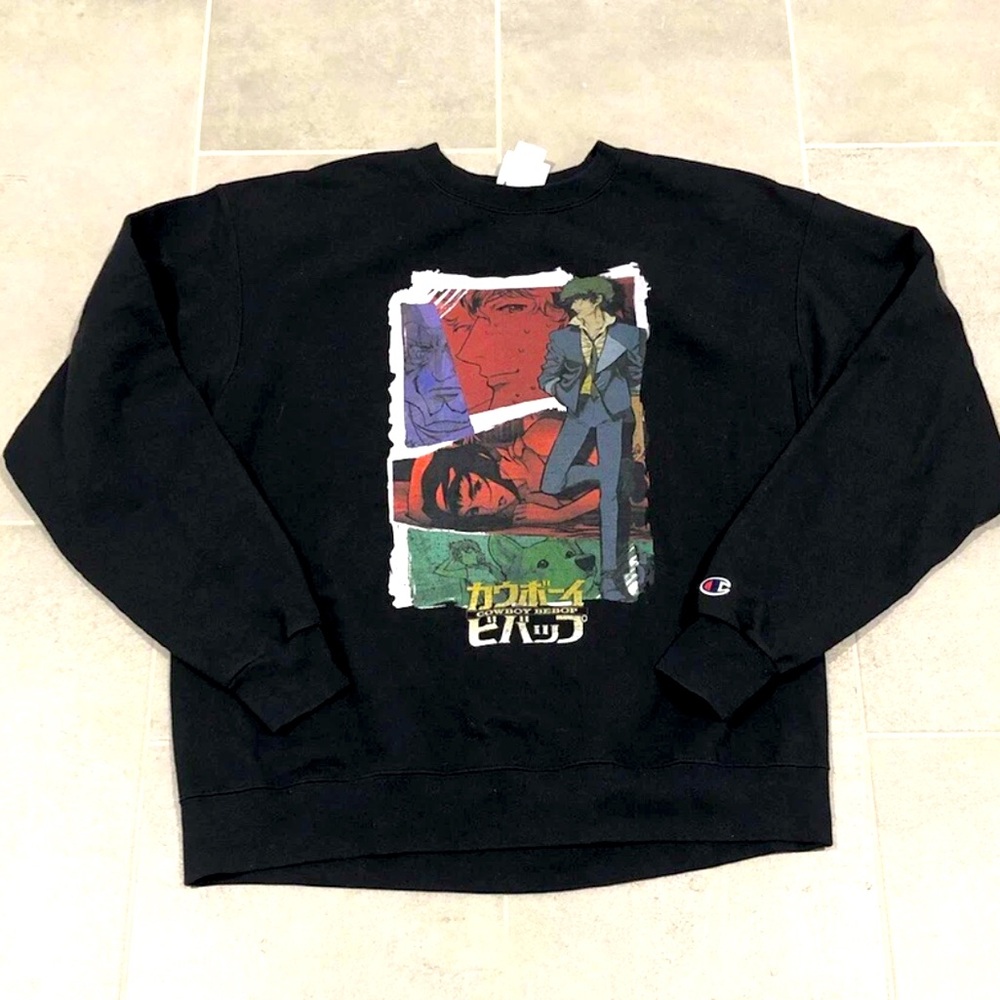 Champion Cowboy Bebop Sweatshirt Crewneck Logo Black